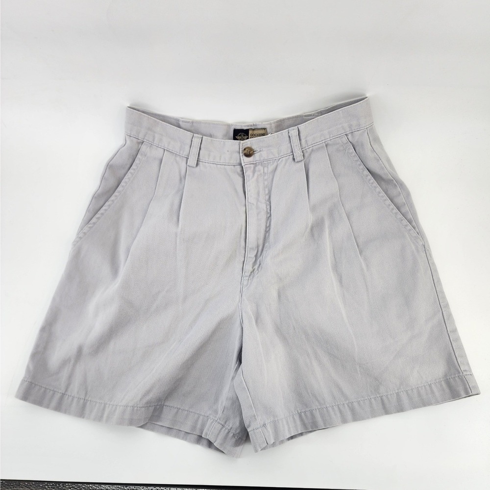 Dockers Khakis Vintage Pleated High Waisted Chino Shorts Khaki Gray Size‎ 10